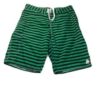 South Play Board Shorts Men Green /Blue Stripes Size Medium Swim Leisure